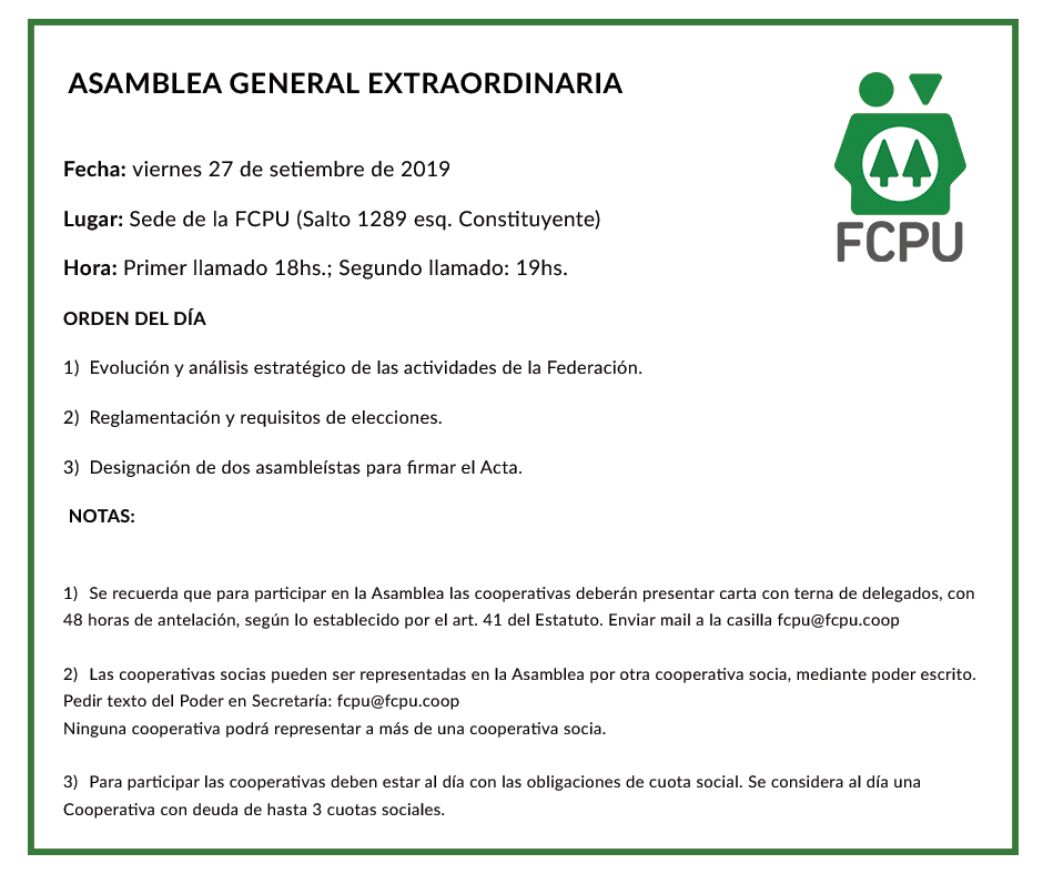 ASAMBLEA GENERAL EXTRAORDINARIA – FCPU